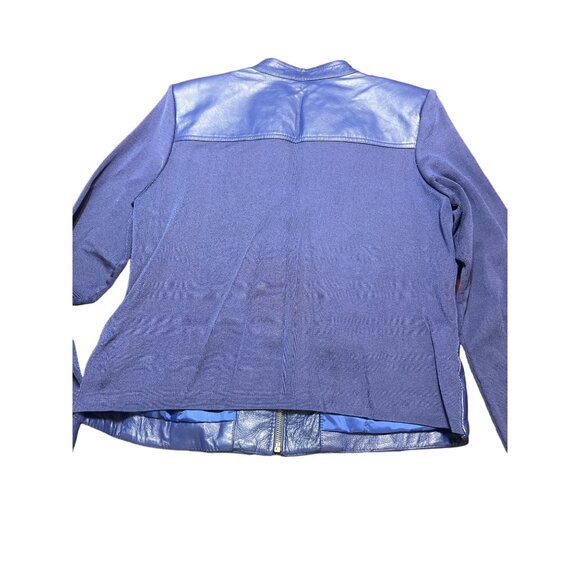 Peter Nygard Studded Ruffle Leather Knit Sweater Jacket Royal Blue Size M - Picture 4 of 5